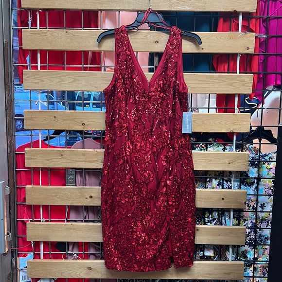 NWT,Alex & Eve from Alex evenings Sequin Floral Sheath Dress
,red - Picture 4 of 17